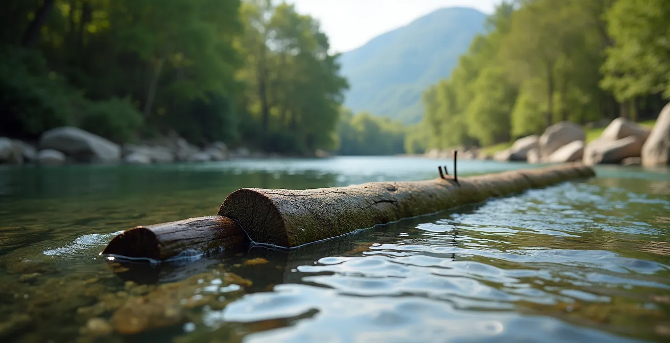 Tronco sommerso che crea micro-habitat in un fiume italiano
