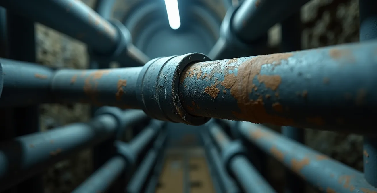 Sensori acustici installati su tubature idriche sotterranee che rilevano perdite