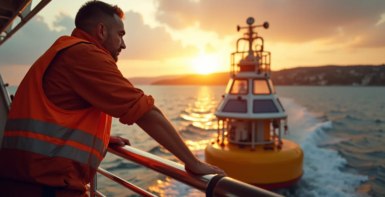 Boa di trasmissione dati con pannelli solari per comunicazione sottomarina