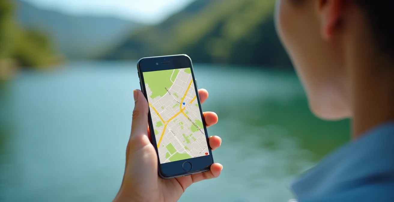 Persona che verifica la balneabilità delle acque su dispositivo mobile usando il portale ufficiale italiano