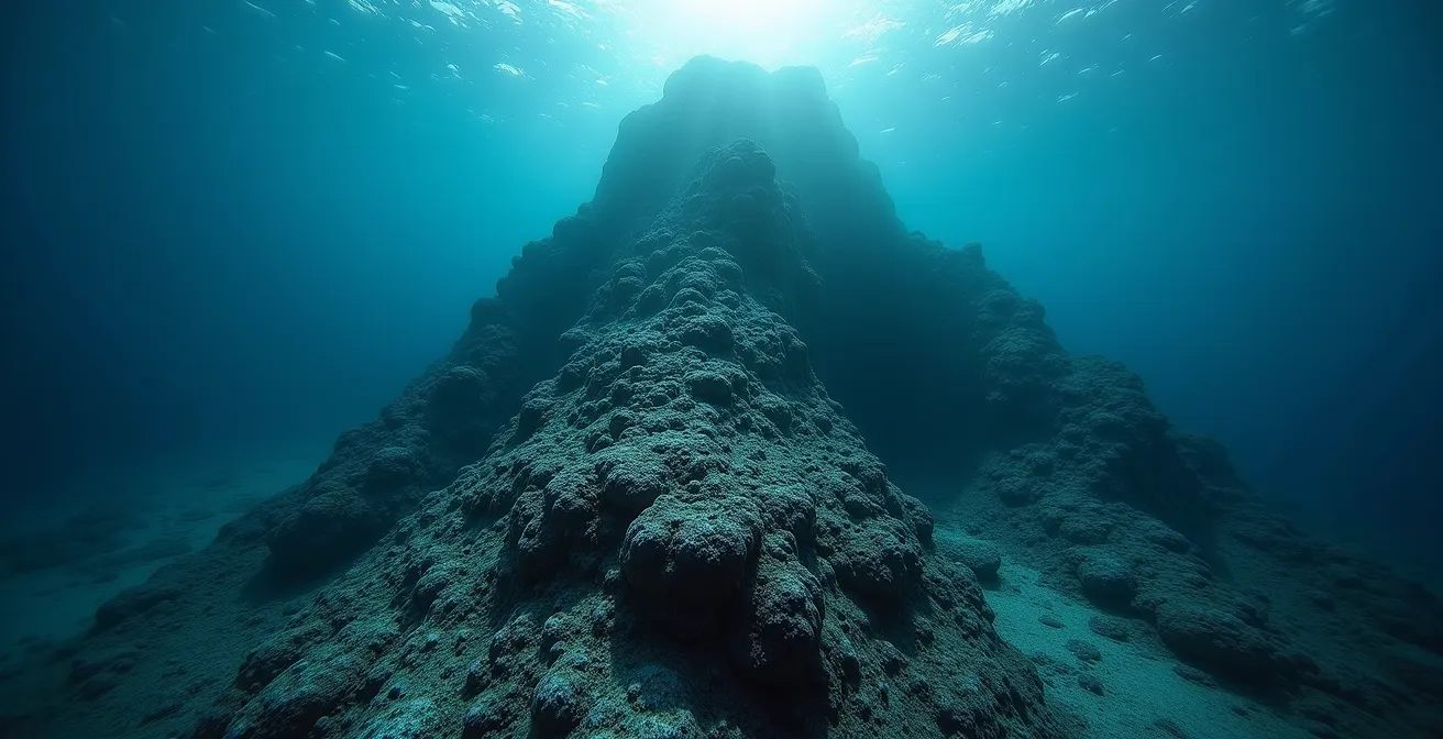 Vista sottomarina del vulcano Marsili nel Mar Tirreno con depositi minerali